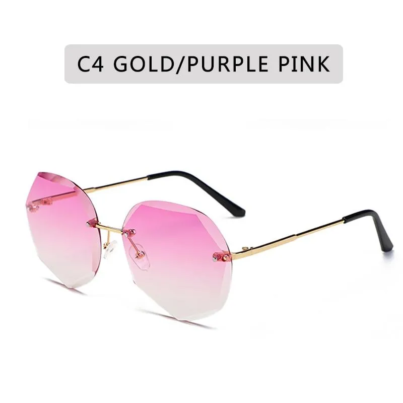 Women Vintage Oversized Rimless Rhinestone Square Design Sunglasses