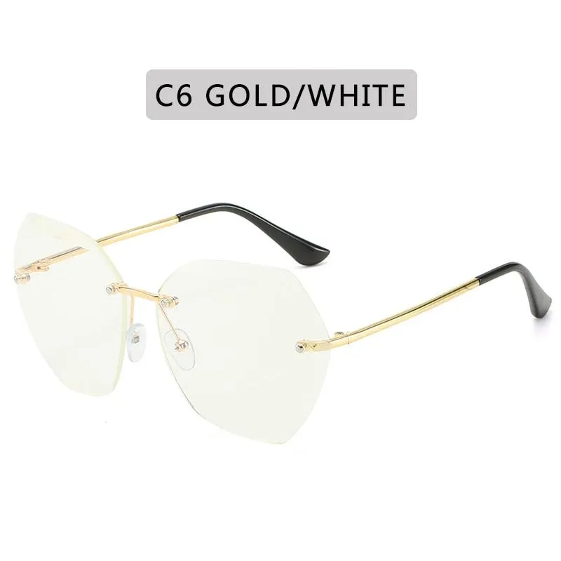 Women Vintage Oversized Rimless Rhinestone Square Design Sunglasses