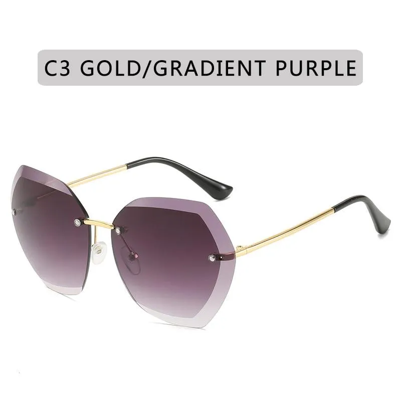 Women Vintage Oversized Rimless Rhinestone Square Design Sunglasses