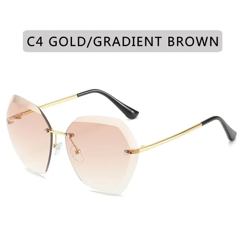 Women Vintage Oversized Rimless Rhinestone Square Design Sunglasses