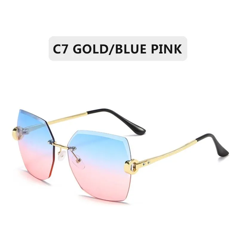 Women Vintage Oversized Rimless Rhinestone Square Design Sunglasses