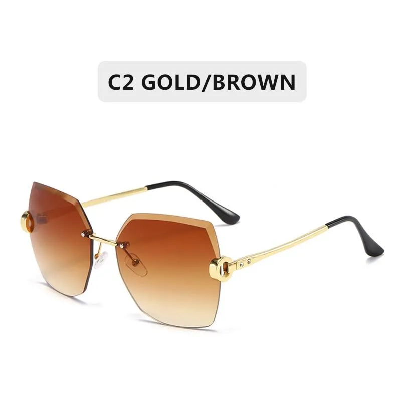 Women Vintage Oversized Rimless Rhinestone Square Design Sunglasses