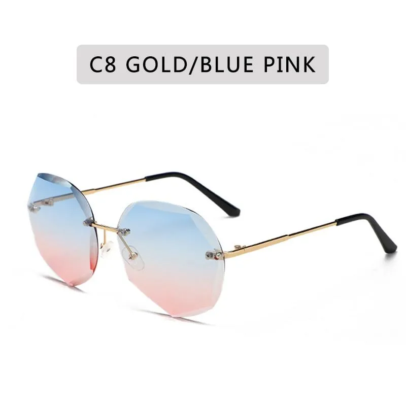 Women Vintage Oversized Rimless Rhinestone Square Design Sunglasses