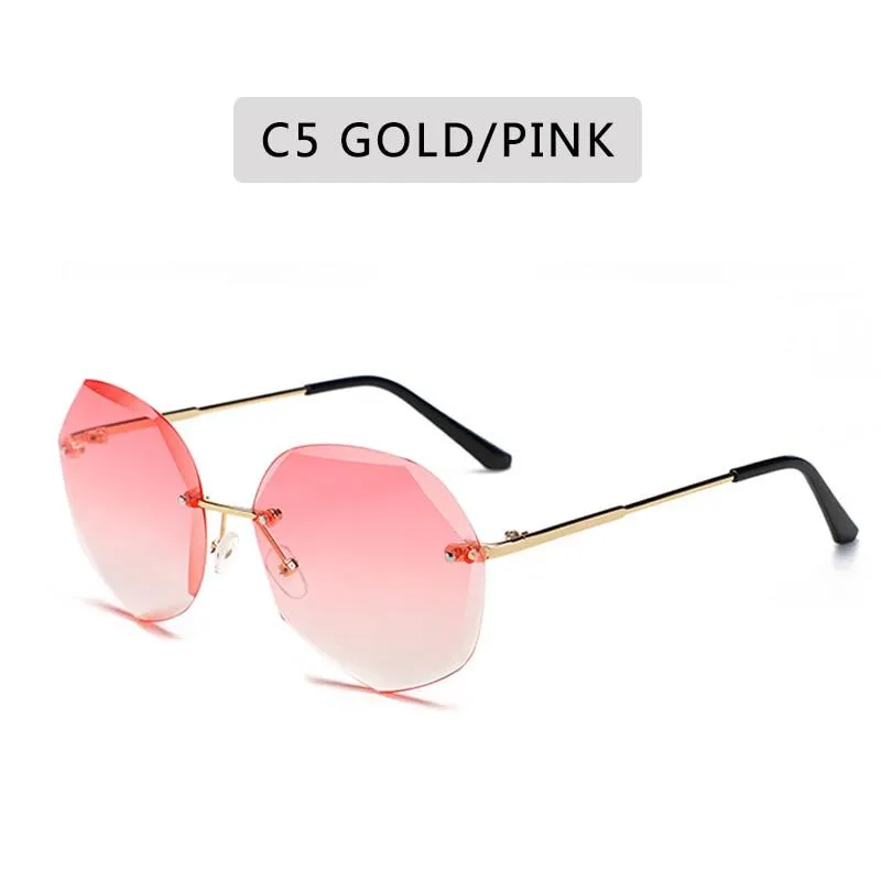 Women Vintage Oversized Rimless Rhinestone Square Design Sunglasses