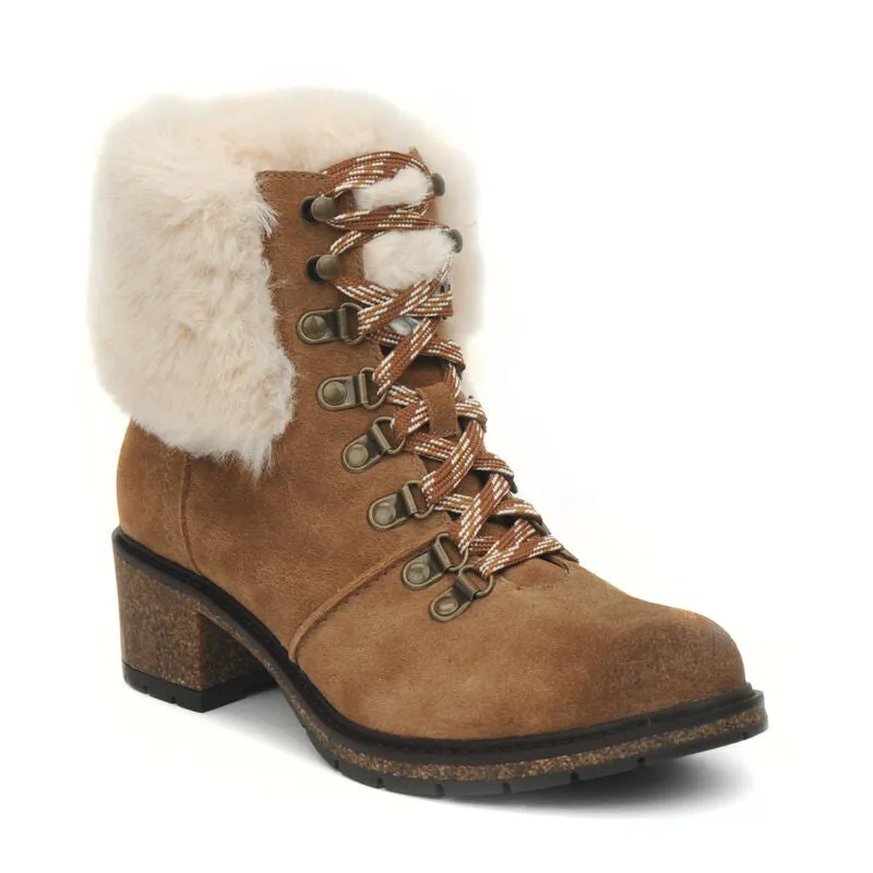 WOMEN'S AETREX BROOKLYN WEATHER-FRIENDLY FUR LACE UP BOOT | DARK TAN