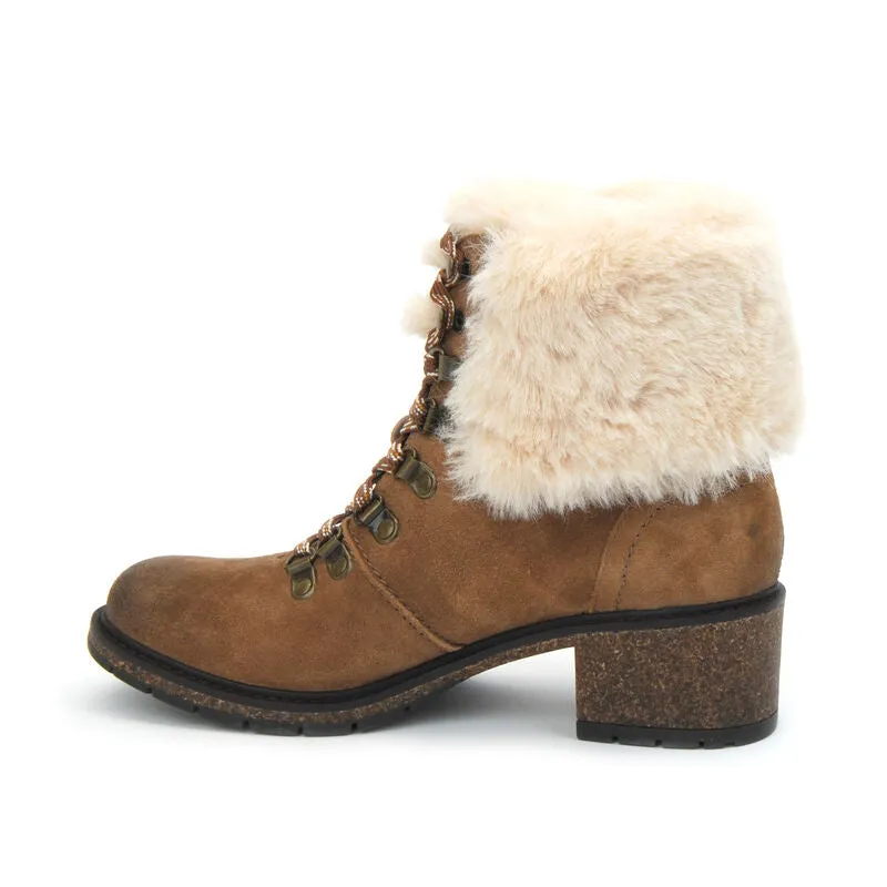 WOMEN'S AETREX BROOKLYN WEATHER-FRIENDLY FUR LACE UP BOOT | DARK TAN